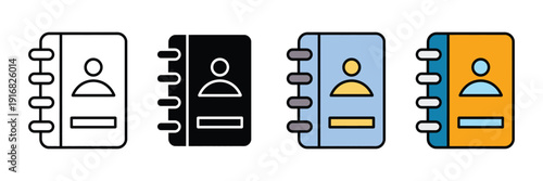Address book icon vector set. Contact list directory symbol for personal organization, business networking, and communication management. Vector Illustration.