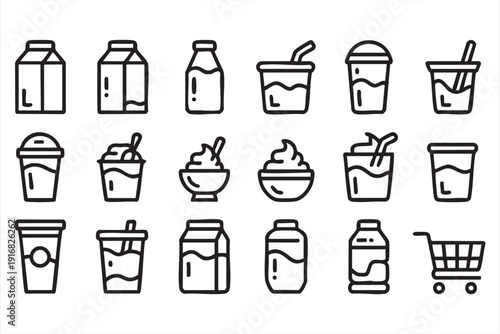 Milk Yogurt Smoothie and Coffee Line Vector Set