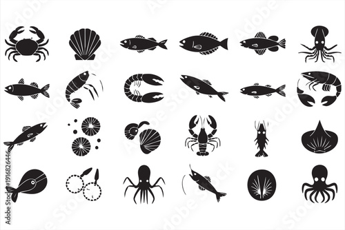 Gourmet Fish and Ocean Food Silhouette Set
