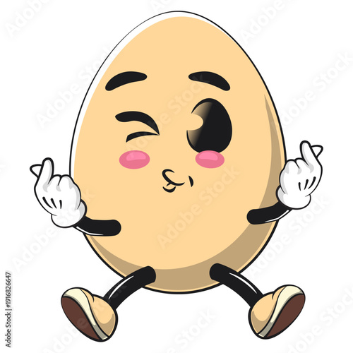 cute egg mascot character two hands giving a sign of love smiling, isolated vector illustration, work of hand drawn