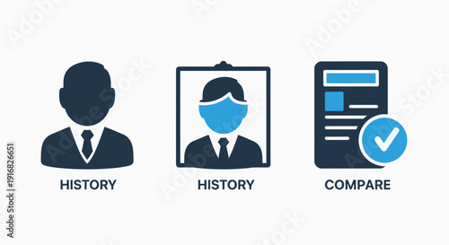 User History and Comparison Icons for Data Analysis, Record Keeping, and Profile Management