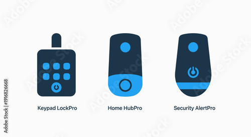 Smart Home Security Icons for Keypad Locks, Central Hubs, and Proactive Alert Systems