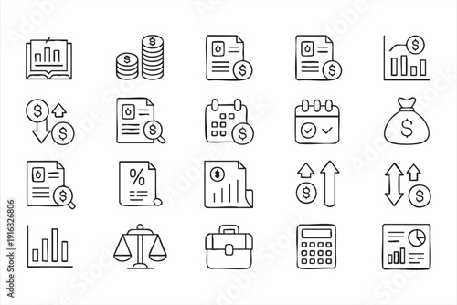 Profit Growth and Budget Management Black Icons