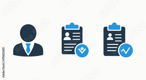 Professional User Profile and Verified Application Icons for Account Approval, Documentation, and Identity Confirmation