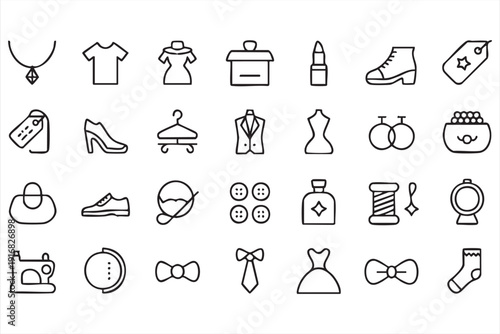 Fashion and Clothing Outline Icon Collection for Boutique Design