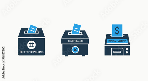 Modern Flat Design Vector Icons for Electronic Polling, Remote Ballot Casting, and Secure Digital Voting Processes and Online Elections