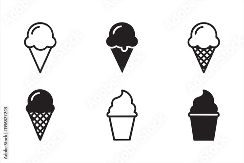 Ice Cream Cone and Soft Serve Black Icon Collection