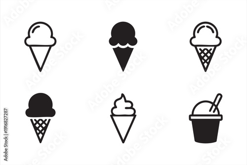 Minimal Ice Cream Dessert Silhouette Vector Set