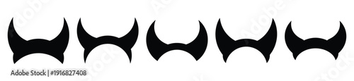 Collection of Happy Halloween devil horns silhouette icon set. Vector illustration on white background.