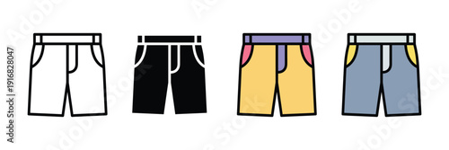 Shorts icon vector set. Men's casual half pants symbol for summer fashion, sports apparel, and beachwear clothing. Vector Illustration.