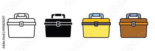 Toolbox icon vector set. Hand tool storage box symbol for construction, repair service, DIY workshop, and equipment organization. Vector Illustration.