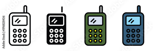Walkie-talkie icon vector set. Portable radio transceiver symbol for emergency communication, security, and outdoor adventure. Vector Illustration.