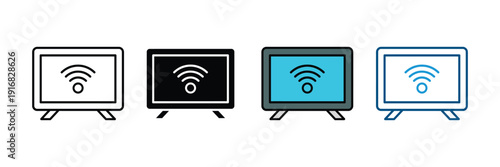 Smart TV icon vector. Television display symbol with Wi-Fi signal for home entertainment, streaming media, and wireless network set. Vector Illustration