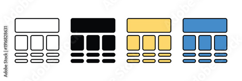 Web layout icon vector set. UI design wireframe symbol for website structure, landing page planning, and digital interface architecture. Vector Illustration