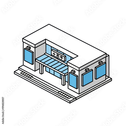 Simple Building Illustration with Blue Windows.