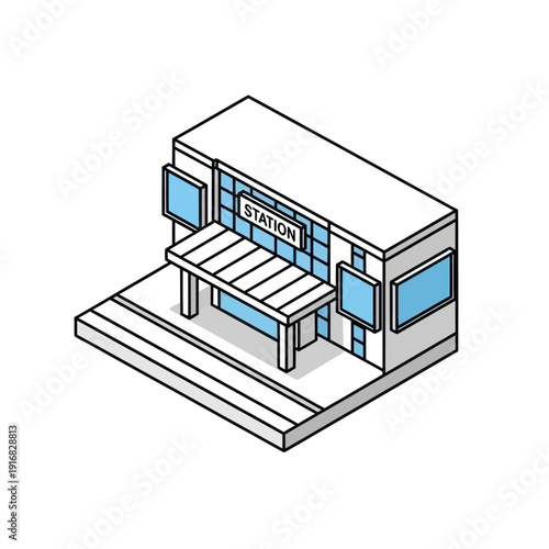 Simple Train Station Building Isometric Illustration.
