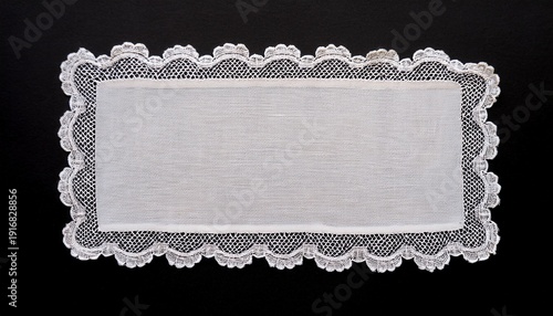 white lace edge paper rectangle on black background