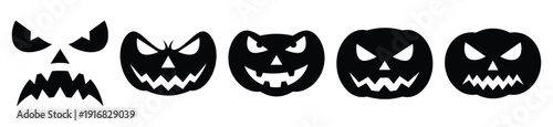 Collection of Happy Halloween jack o lantern silhouette icon set. Vector illustration on white background.