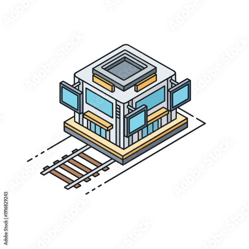Isometric View of Modern Train Station Platform.
