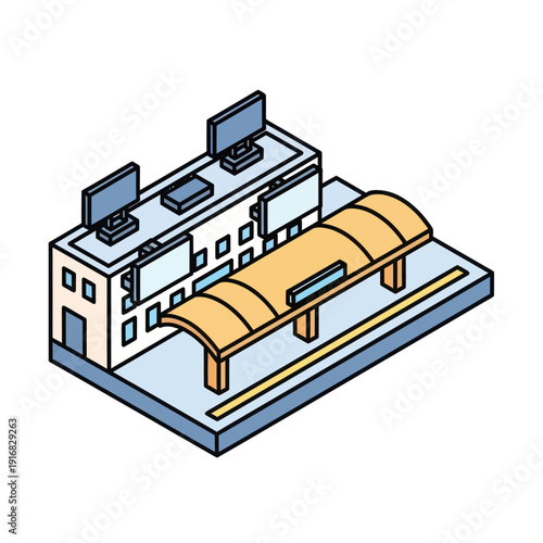 Modern Office Building with Canopy Entrance.