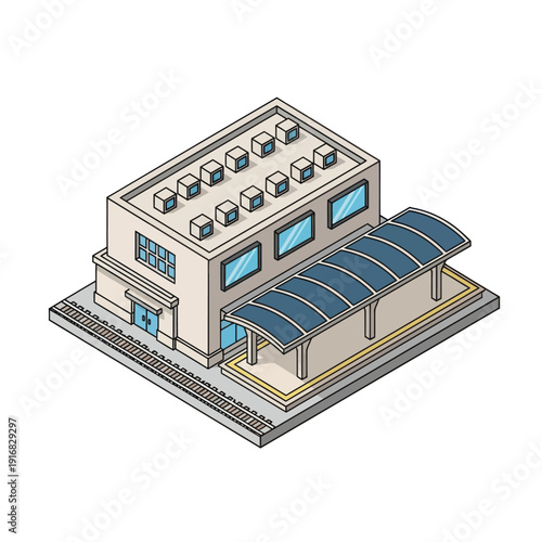 Isometric View of Modern Commercial Building.