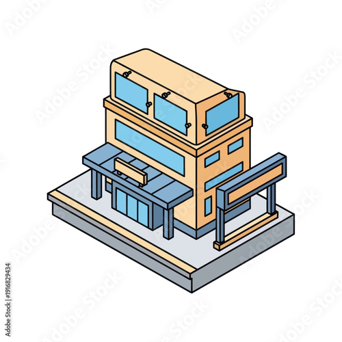 Isometric Illustration of Modern Office Building.