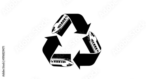 Eco friendly transportation concept with high speed bullet train silhouettes in recycle symbol shape