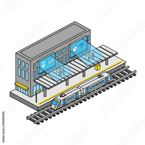 Isometric Train Station with Modern Architecture.