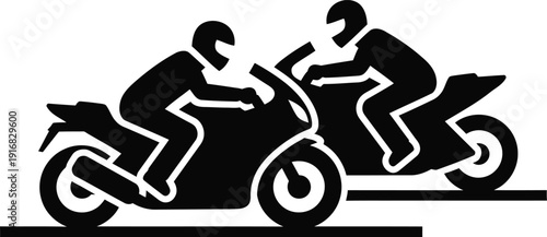 Silhouette Two motorcyclists racing side by side on dirt track illustration