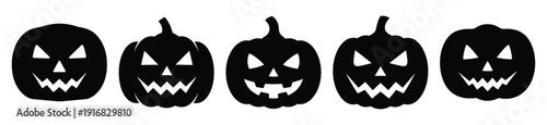 Collection of Happy Halloween pumpkin lantern face silhouette icon set. Vector illustration on white background.