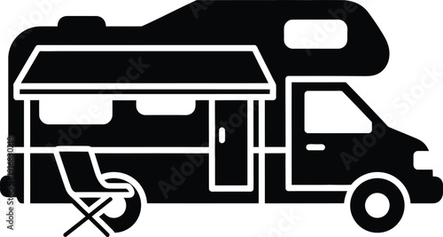Silhouette Illustration of camper trailer towed by recreational vehicle for travel