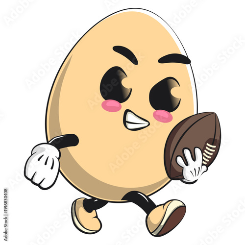 cute egg mascot character playing american football, isolated vector illustration, work of hand drawn