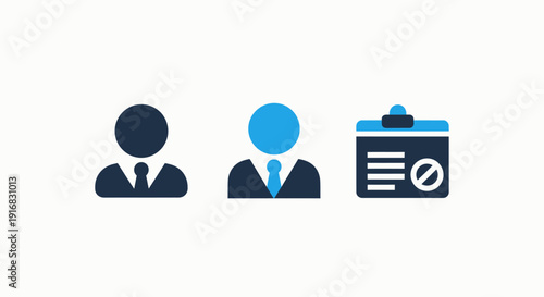 Icons featuring professional individuals and a denied badge, symbolizing restricted access, authorization, or rejection.