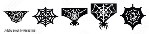 Collection of Happy Halloween spider web border silhouette icon set. Vector illustration on white background.