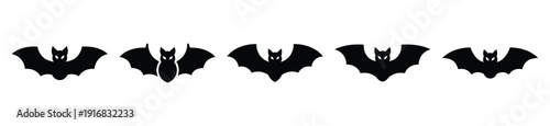 Collection of Happy Halloween vampire bat flying silhouette icon set. Vector illustration on white background.