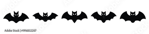 Collection of Happy Halloween vampire bat silhouette icon set. Vector illustration on white background.