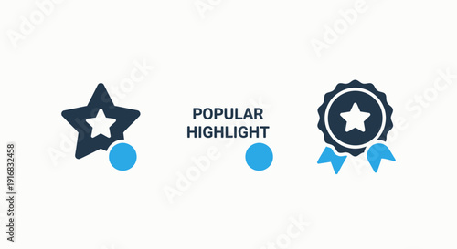 Popular Content Highlight, Favorite Rating, and Quality Achievement Award Icons for Digital Platforms and User Recognition