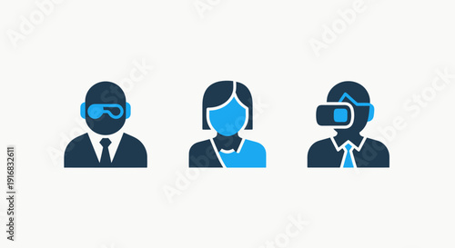 Virtual and Augmented Reality User Experience Icons: Diverse People Engaging with Futuristic VR/AR Headsets in the Metaverse and Digital immersive Environments