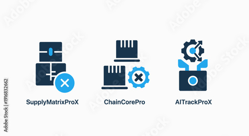 Modern Supply Chain Logistics, Inventory Management, and AI Tracking System Technology Icons for Warehouse and Delivery Solutions