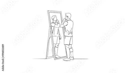 Narcissist man admiring himself line art psychology concept vector