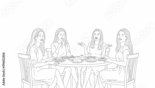 Four women enjoying a meal together at a dining table.