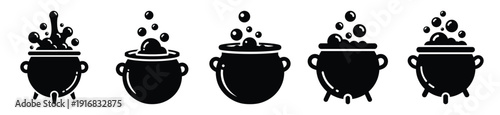 Collection of Happy Halloween witch cauldron bubbles silhouette icon set. Vector illustration on white background.
