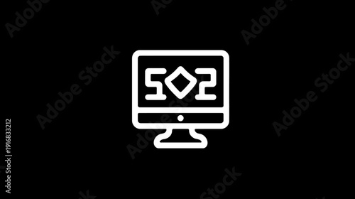 A white outlined computer display on a black background, with an error message of "502