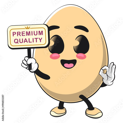 cute egg mascot character with a sign premium quality, isolated vector illustration, work of hand drawn