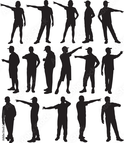 Collection of silhouettes of people pointing in various poses
