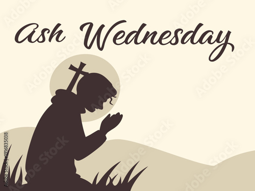 Silhouette of a person praying on Ash Wednesday with cross