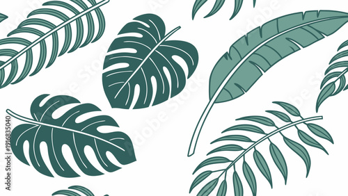 Tropical leaves pattern with monstera and palm green foliage