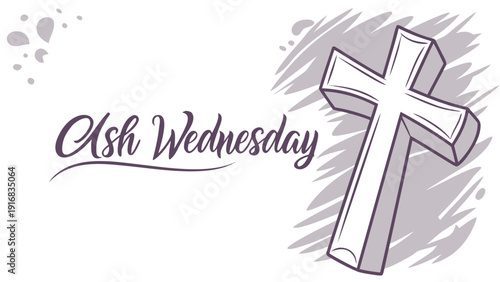 Ash Wednesday symbol with cross on white background