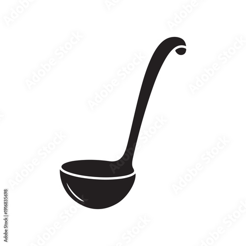 black ladle with long handle for cooking and serving