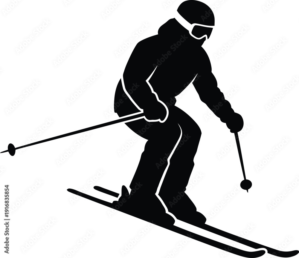 Fototapeta premium Winter skiing vector silhouette for ski resort marketing activity event visuals and cold-weather branding Vector illustration 